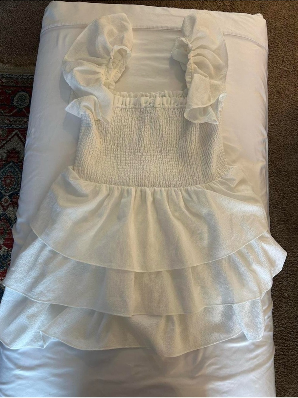 Express White Smocked Ruffle Tiered Mini Dress - Picture 2 of 4